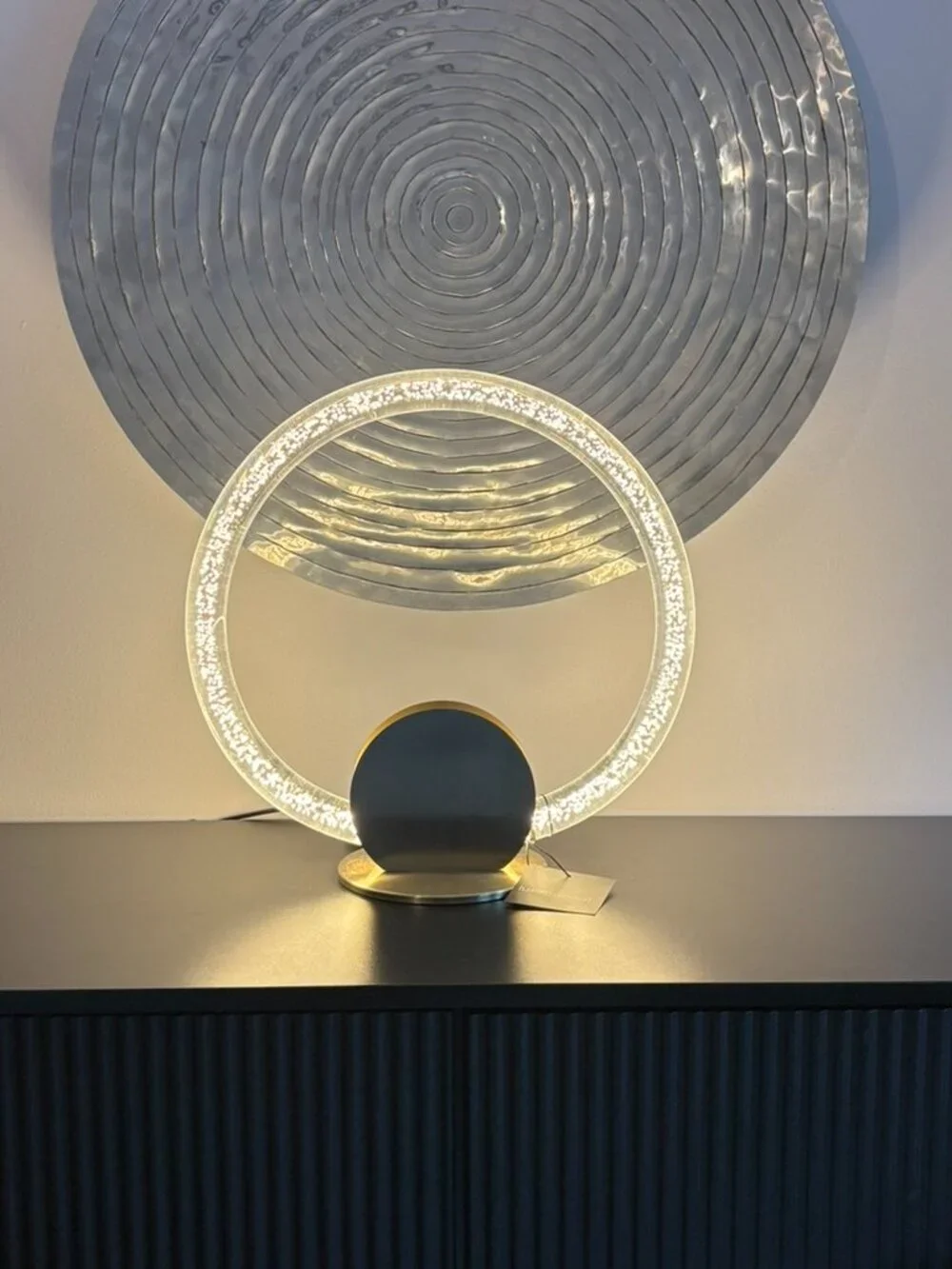 Luxe Habitat Modern Minimalist Lamp Clear Acrylic Ambient LED Brushed Brass NEW